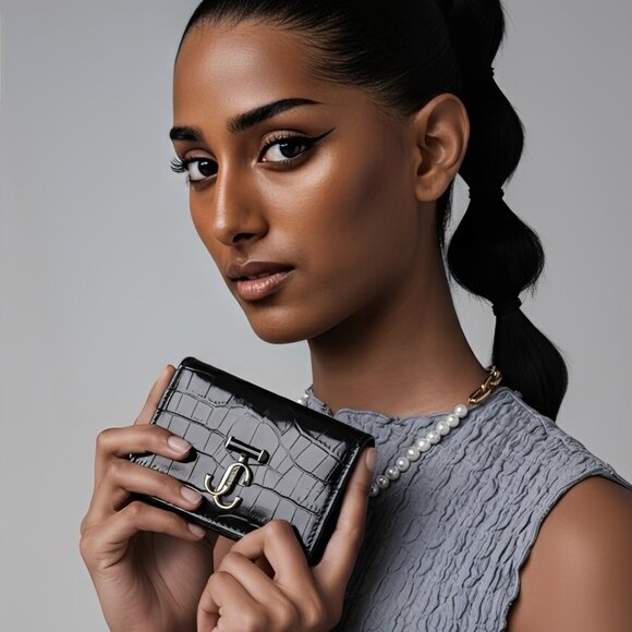 Jimmy Choo Handbags - Jimmy Choo NEMO Wallet – Black Croc-Embossed Leather (Brand New)